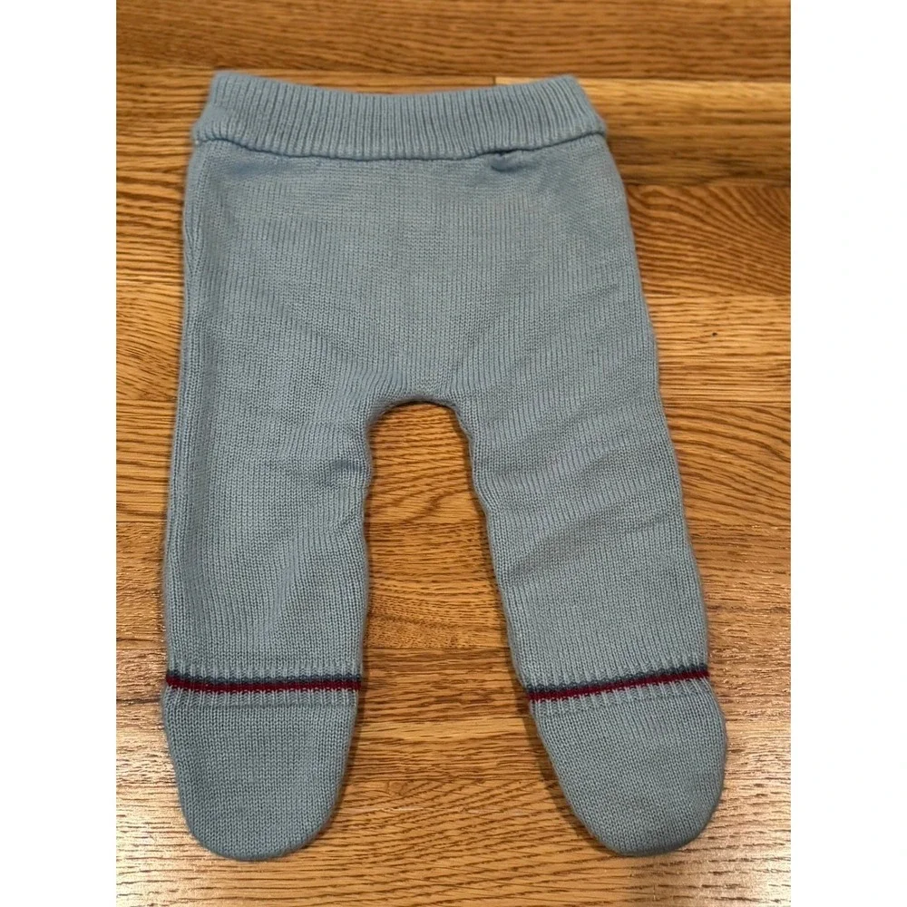 Vintage‎ Knit Sweater & Footed Pants Set Infant 3 Months Blue Bear Train 2pc